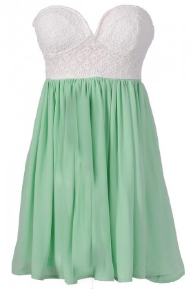 Sonya Flirty Lace and Chiffon Dress in White/Mint